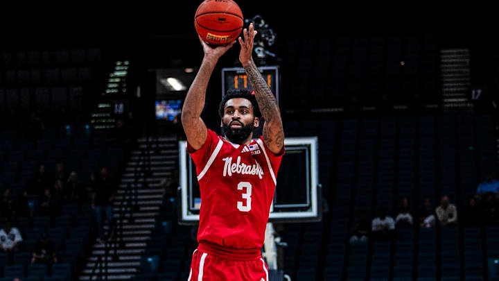 Nebraska guard Brice Williams shoots a free throw against Arizona State in the first round of the College Basketball Crown at MGM Grand Garden Arena.