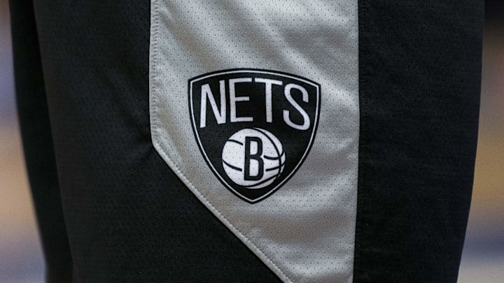 Nov 21, 2018; Dallas, TX, USA; A view of the team logo on the shorts of Brooklyn Nets forward Jared Dudley (6) as he warms up before the game against the Dallas Mavericks at the American Airlines Center. Mandatory Credit: Jerome Miron-Imagn Images