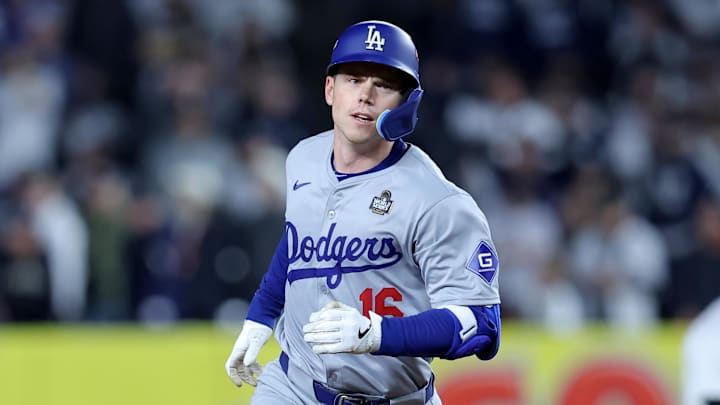 Oct 29, 2024; New York, New York, USA; Los Angeles Dodgers catcher Will Smith (16) rounds the bases after hitting a home run during the fifth inning against the New York Yankees in game four of the 2024 MLB World Series at Yankee Stadium. Oct 29, 2024; New York, New York, USA; Los Angeles Dodgers catcher Will Smith (16) rounds the bases after hitting a home run during the fifth inning against the New York Yankees in game four of the 2024 MLB World Series at Yankee Stadium.