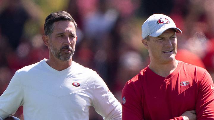 San Francisco 49ers head coach Kyle Shanahan (left) and general manager John Lynch (right)