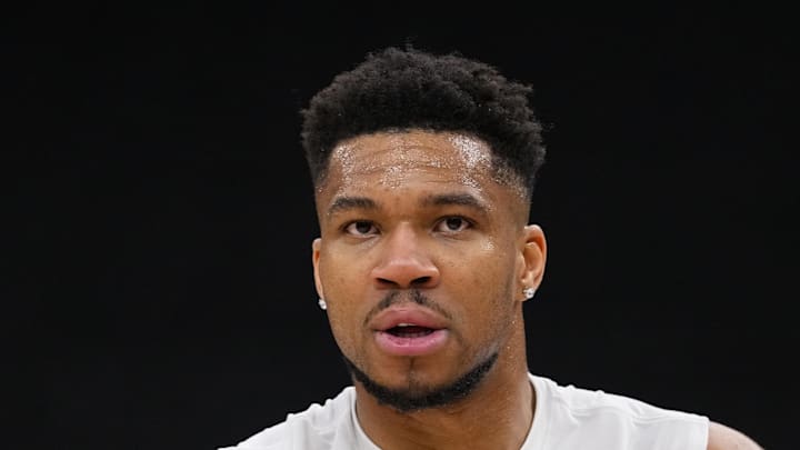 Milwaukee Bucks forward Giannis Antetokounmpo during warmups prior to the game against the New Orleans Pelicans.