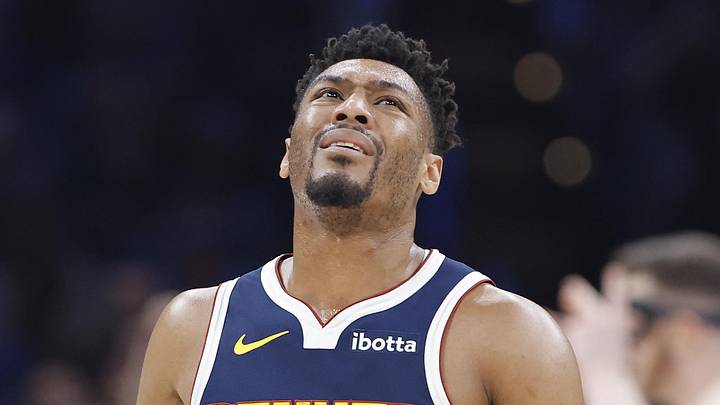 Mar 10, 2025; Oklahoma City, Oklahoma, USA; Denver Nuggets guard Jalen Pickett (24) reacts after a play against the Oklahoma City Thunder during the second quarter at Paycom Center. Mandatory Credit: Alonzo Adams-Imagn Images