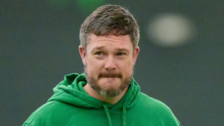 Oregon head coach Dan Lanning attends Oregon Pro Day on March 17, 2026, at the Moshofsky Center in Eugene, Oregon.