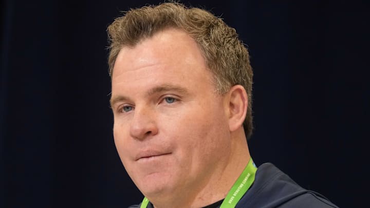 Feb 25, 2025; Indianapolis, IN, USA; Tennessee Titans general manager Mike Borgonzi speaks during the NFL Scouting Combine at the Indiana Convention Center. Mandatory Credit: Kirby Lee-Imagn Images Feb 25, 2025; Indianapolis, IN, USA; Tennessee Titans general manager Mike Borgonzi speaks during the NFL Scouting Combine at the Indiana Convention Center. Mandatory Credit: Kirby Lee-Imagn Images