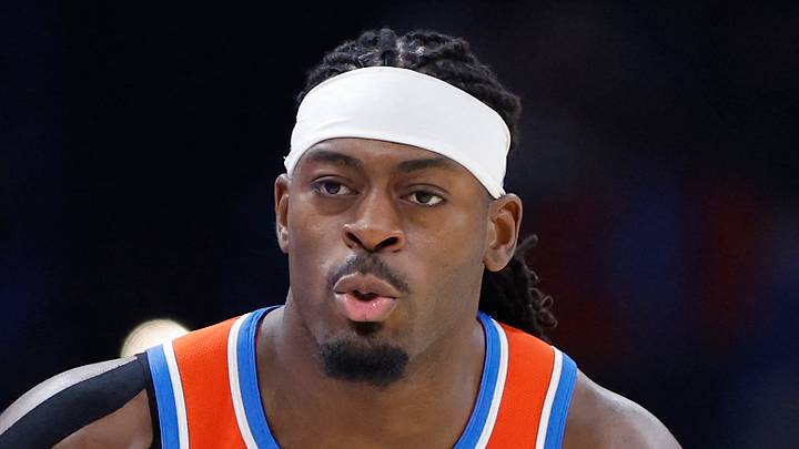 Oklahoma City Thunder guard Luguentz Dort (5) reacts against the Toronto Raptors at Paycom Center on January 25, 2026. Oklahoma City Thunder guard Luguentz Dort (5) reacts against the Toronto Raptors at Paycom Center on January 25, 2026.