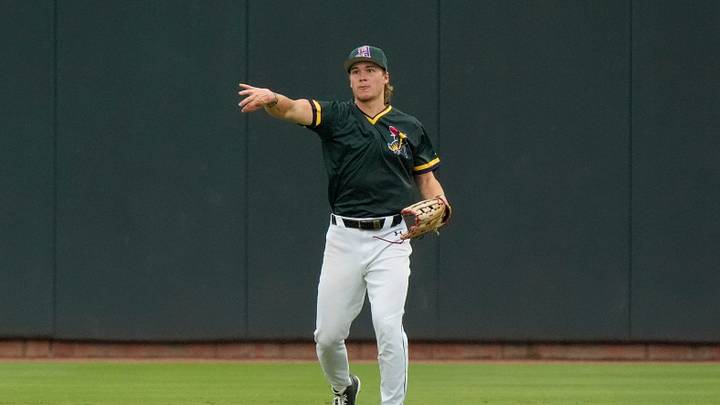 Aug 2, 2025; North Augusta, South Carolina, USA; GreenJacket outfielder Eric Hartman (17) throws the ball during the Augusta GreenJackets and Carolina Mudcats game at SRP Park. The GreenJackets won the fifth game of the series 5-3. Mandatory Credit: Katie Goodale - Augusta Chronicle/USA TODAY NETWORK