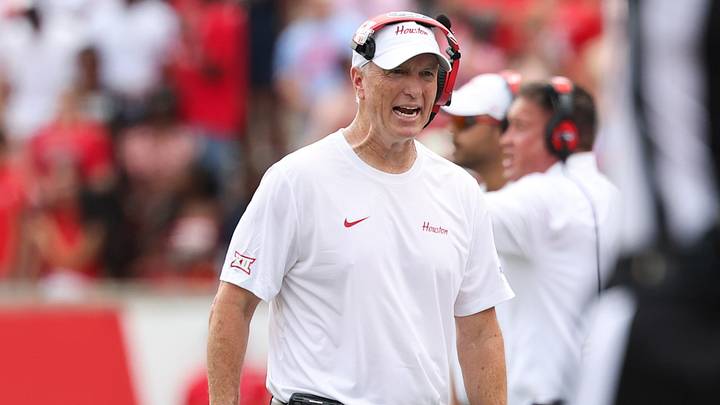 Sep 5, 2026; Houston, Texas, USA; Houston Cougars head coach Willie Fritz reacts during the first half against the Oregon State Beavers at TDECU Stadium. Mandatory Credit: Troy Taormina-Imagn Images Sep 5, 2026; Houston, Texas, USA; Houston Cougars head coach Willie Fritz reacts during the first half against the Oregon State Beavers at TDECU Stadium. Mandatory Credit: Troy Taormina-Imagn Images