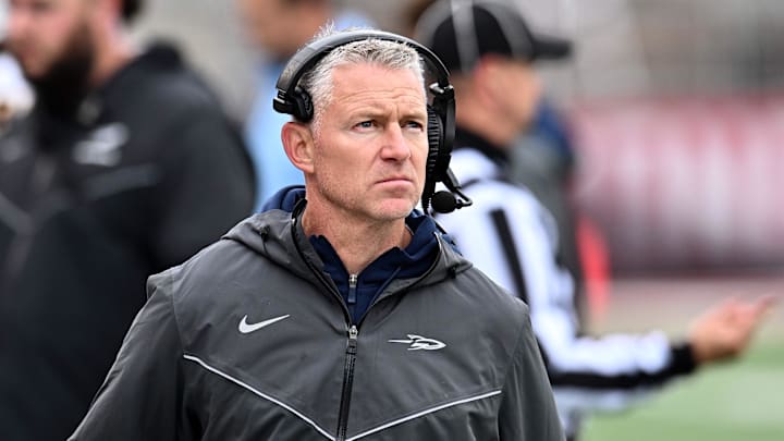 Oct 25, 2025; Pullman, Washington, USA; Toledo Rockets head coach Jason Candle looks on against the Washington State Cougars in the second half at Gesa Field at Martin Stadium. Mandatory Credit: James Snook-Imagn Images
