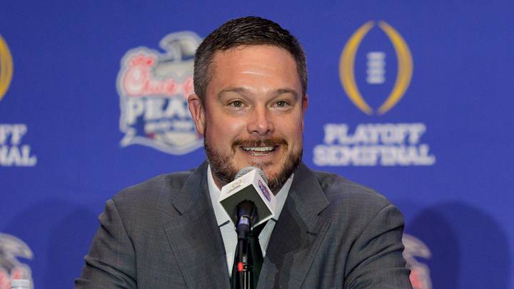 Oregon head coach Dan Lanning speaks during the head coaches’ press conference ahead of the Peach Bowl at the College Football Hall of Fame in Atlanta, Georgia, on Jan. 8, 2026. Oregon head coach Dan Lanning speaks during the head coaches’ press conference ahead of the Peach Bowl at the College Football Hall of Fame in Atlanta, Georgia, on Jan. 8, 2026.