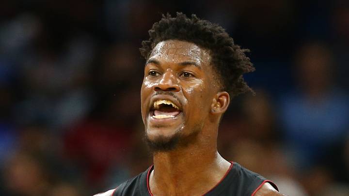 Miami Heat forward Jimmy Butler (22) reacts during the second half at Amway Center on Oct 7, 2019.