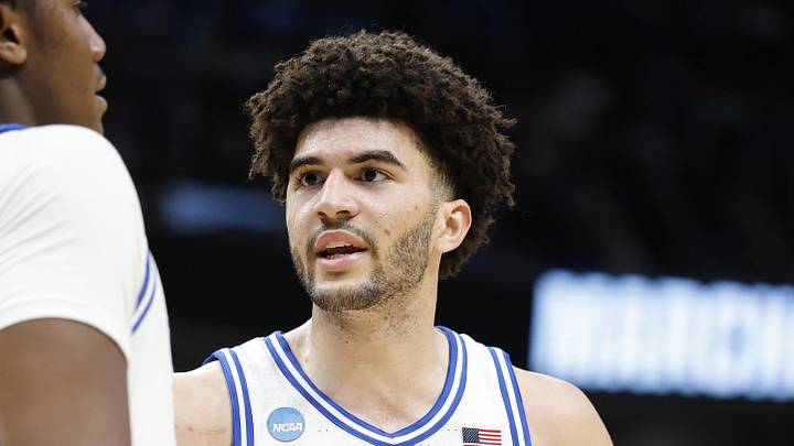 Mar 29, 2026; Washington, DC, USA; Duke Blue Devils forward Cameron Boozer (12) talks to Blue Devils center Patrick Ngongba (21) during a stoppage in play against the UConn Huskies in the second half during an Elite Eight game of the East Regional of the men's 2026 NCAA Tournament at Capital One Arena. Mandatory Credit: Amber Searls-Imagn Images Mar 29, 2026; Washington, DC, USA; Duke Blue Devils forward Cameron Boozer (12) talks to Blue Devils center Patrick Ngongba (21) during a stoppage in play against the UConn Huskies in the second half during an Elite Eight game of the East Regional of the men's 2026 NCAA Tournament at Capital One Arena. Mandatory Credit: Amber Searls-Imagn Images