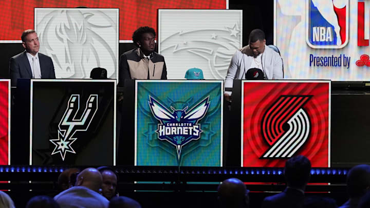 May 16, 2023; Chicago, IL, USA; A overall shot of the final four teams in the 2023 NBA Draft Lottery at McCormick Place West. Mandatory Credit: David Banks-Imagn Images