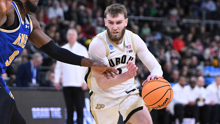Purdue Boilermakers guard Braden Smith (3) drives against McNeese State Cowboys forward Bryant Selebangue (9) 