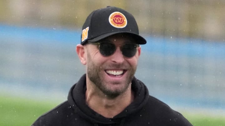 Washington Commanders offensive coordinator Kliff Kingsbury during practice at Ciudad Deportiva del Real Madrid.