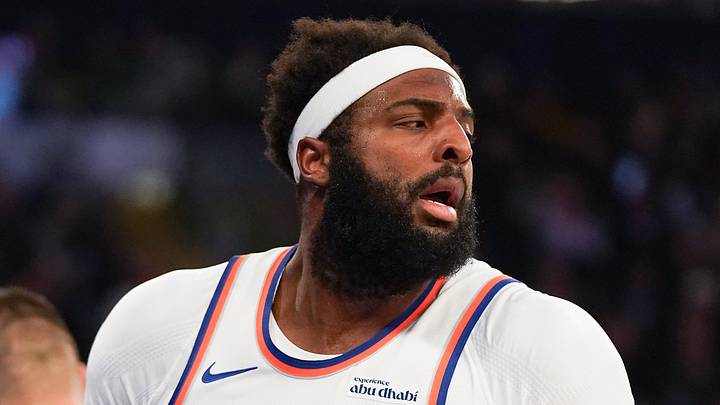 Apr 9, 2026; New York, New York, USA; New York Knicks center Mitchell Robinson (23) reacts after scoring during the first half against the Boston Celtics at Madison Square Garden. Mandatory Credit: Lucas Boland-Imagn Images Apr 9, 2026; New York, New York, USA; New York Knicks center Mitchell Robinson (23) reacts after scoring during the first half against the Boston Celtics at Madison Square Garden. Mandatory Credit: Lucas Boland-Imagn Images