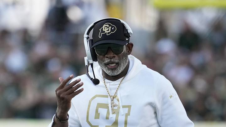 Sep 14, 2024; Fort Collins, Colorado, USA;  Colorado Buffaloes head coach Deion Sanders on the sidelines in the first quarter at Sonny Lubick Field at Canvas Stadium. Mandatory Credit: Michael Madrid-Imagn Images