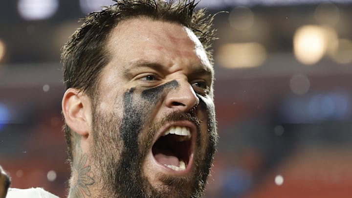 Detroit Lions offensive tackle Taylor Decker (68) celebrates against Washington Commanders