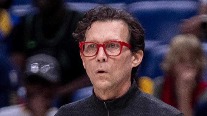 Atlanta Hawks head coach Quin Snyder reacts against the New Orleans Pelicans.