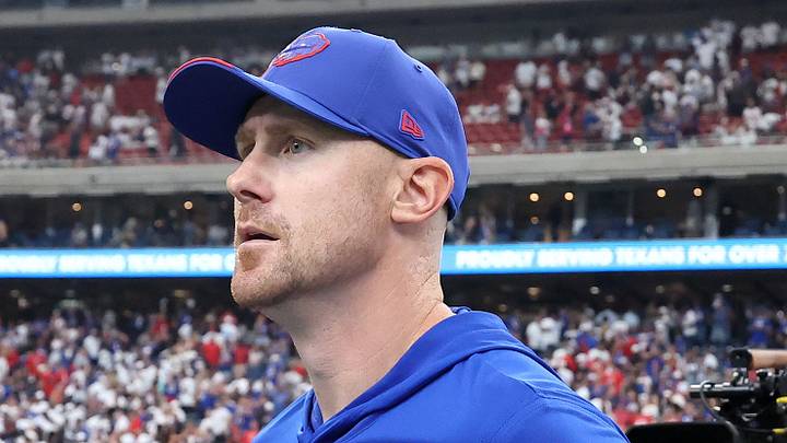 Sep 13, 2026; Houston, Texas, USA;  Buffalo Bills head coach Joe Brady reacts after the game against the Houston Texans at Reliant Stadium.  Mandatory Credit: Troy Taormina-Imagn Images