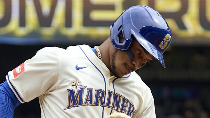 Seattle Mariners designated hitter Jorge Polanco runs after hitting a home run against the Texas Rangers on Aug. 3 at T-Mobile Park. Seattle Mariners designated hitter Jorge Polanco runs after hitting a home run against the Texas Rangers on Aug. 3 at T-Mobile Park.