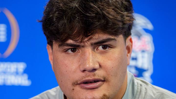 Oregon outside linebacker Teitum Tuioti speaks during a media day as the Oregon Ducks arrive on Jan. 7, 2025, in Atlanta, Georgia ahead of the Peach Bowl at Mercedes-Benz Stadium. Oregon outside linebacker Teitum Tuioti speaks during a media day as the Oregon Ducks arrive on Jan. 7, 2025, in Atlanta, Georgia ahead of the Peach Bowl at Mercedes-Benz Stadium.