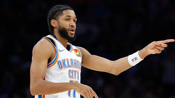 Mar 29, 2026; Oklahoma City, Oklahoma, USA; Oklahoma City Thunder guard Isaiah Joe (11) reacts after scoring against the New York Knicks during the second half at Paycom Center. Mandatory Credit: Alonzo Adams-Imagn Images Mar 29, 2026; Oklahoma City, Oklahoma, USA; Oklahoma City Thunder guard Isaiah Joe (11) reacts after scoring against the New York Knicks during the second half at Paycom Center. Mandatory Credit: Alonzo Adams-Imagn Images