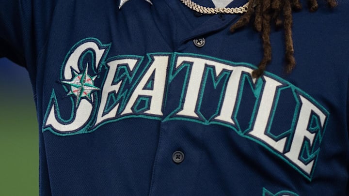 Apr 19, 2023; Seattle, Washington, USA; Seattle Mariners shortstop J.P. Crawford (3) adjust his ball cap before a game against the Milwaukee Brewers at T-Mobile Park. Mandatory Credit: Stephen Brashear-Imagn Images