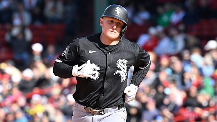 Chicago White Sox first baseman Andrew Vaughn (25) rounds the bases after hitting a home run against the Boston Red Sox at Fenway Park. Chicago White Sox first baseman Andrew Vaughn (25) rounds the bases after hitting a home run against the Boston Red Sox at Fenway Park.