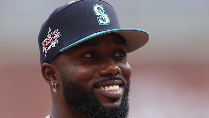 American League outfielder Randy Arozarena (56) of the Seattle Mariners before the 2025 MLB All Star Game at Truist Park on July 15. 
