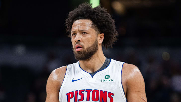 Apr 12, 2026; Indianapolis, Indiana, USA;  Detroit Pistons guard Cade Cunningham (2) in the first half against the Indiana Pacers at Gainbridge Fieldhouse. Mandatory Credit: Trevor Ruszkowski-Imagn Images
