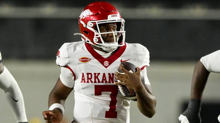 Arkansas Razorbacks quarterback KJ Jackson (7) runs with the ball against the Vanderbilt Commodores during the second half. Arkansas Razorbacks quarterback KJ Jackson (7) runs with the ball against the Vanderbilt Commodores during the second half.