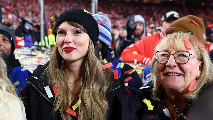 Jan 26, 2025; Kansas City, MO, USA; Recording artist Taylor Swift (center) Brittany Mahomes (left) and Donna Kelce (right) react after the AFC Championship game against the Buffalo Bills at GEHA Field at Arrowhead Stadium. Jan 26, 2025; Kansas City, MO, USA; Recording artist Taylor Swift (center) Brittany Mahomes (left) and Donna Kelce (right) react after the AFC Championship game against the Buffalo Bills at GEHA Field at Arrowhead Stadium.