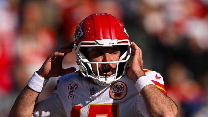 Dec 21, 2025; Nashville, Tennessee, USA;  Kansas City Chiefs quarterback Gardner Minshew (17) changes the play against the Tennessee Titans during the first half at Nissan Stadium. Mandatory Credit: Steve Roberts-Imagn Images