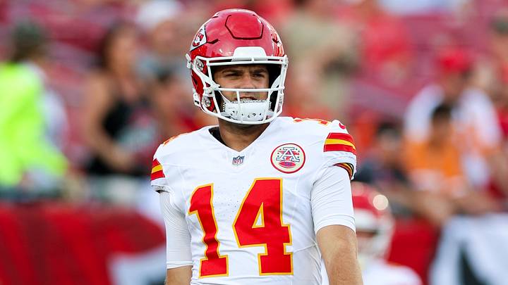 Aug 22, 2026; Tampa, Florida, USA; Kansas City Chiefs quarterback Garrett Nussmeier (14) warms up before a preseason game against the Tampa Bay Buccaneers at Raymond James Stadium. Mandatory Credit: Nathan Ray Seebeck-Imagn Images Aug 22, 2026; Tampa, Florida, USA; Kansas City Chiefs quarterback Garrett Nussmeier (14) warms up before a preseason game against the Tampa Bay Buccaneers at Raymond James Stadium. Mandatory Credit: Nathan Ray Seebeck-Imagn Images