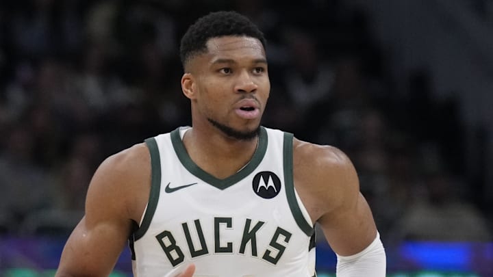 Mar 8, 2025; Milwaukee, Wisconsin, USA; Milwaukee Bucks forward Giannis Antetokounmpo (34) runs back down the court after a made basket against the Orlando Magic at Fiserv Forum. Mar 8, 2025; Milwaukee, Wisconsin, USA; Milwaukee Bucks forward Giannis Antetokounmpo (34) runs back down the court after a made basket against the Orlando Magic at Fiserv Forum.