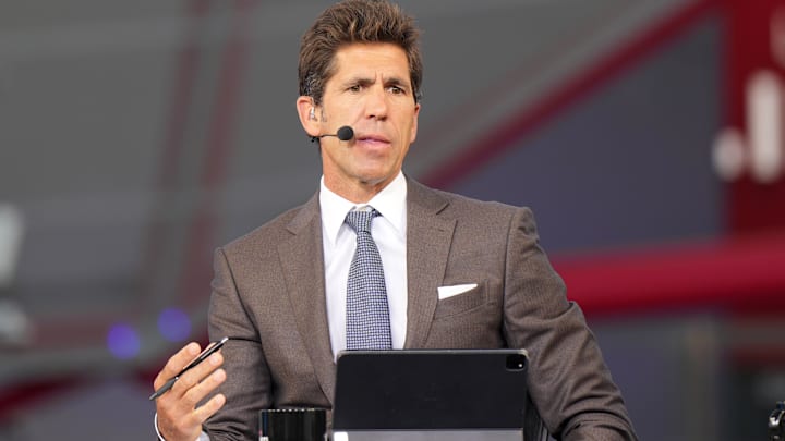 Oct 23, 2024; Inglewood, California, USA; Bob Myers on the ESPN NBA Countdown live set at Intuit Dome. Mandatory Credit: Kirby Lee-Imagn Images