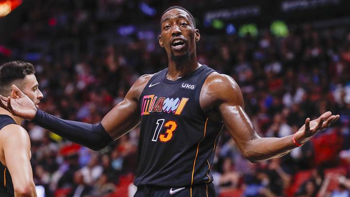 Miami Heat center Bam Adebayo (13) reacts (Mandatory Credit: Sam Navarro-Imagn Images)