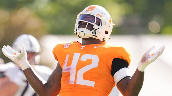 Tennessee defensive lineman Tyre West (42) during a college football game between Tennessee and Mississippi State 
