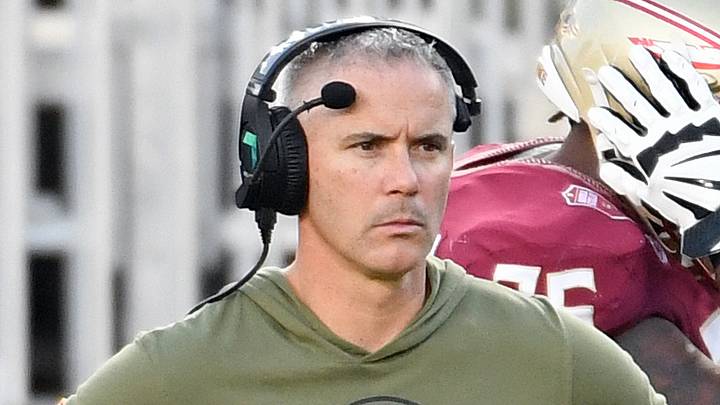 Nov 2, 2024; Tallahassee, Florida, USA; Florida State Seminoles head coach Mike Norvell looks on from the sideline after the North Carolina Tarheels score a final touchdown in the fourth quarter at Doak S. Campbell Stadium. Mandatory Credit: Robert Myers-Imagn Images Nov 2, 2024; Tallahassee, Florida, USA; Florida State Seminoles head coach Mike Norvell looks on from the sideline after the North Carolina Tarheels score a final touchdown in the fourth quarter at Doak S. Campbell Stadium. Mandatory Credit: Robert Myers-Imagn Images