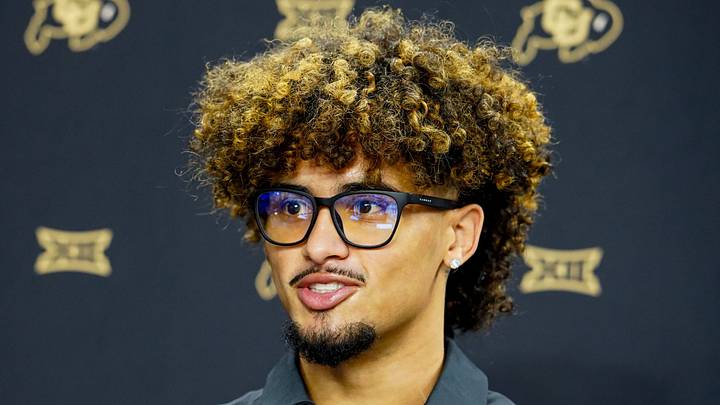 Jul 7, 2026; Frisco, TX, USA; Colorado quarterback Julian Lewis speaks with reporters during Big 12 Conference Football Media Days at The Star Jul 7, 2026; Frisco, TX, USA; Colorado quarterback Julian Lewis speaks with reporters during Big 12 Conference Football Media Days at The Star