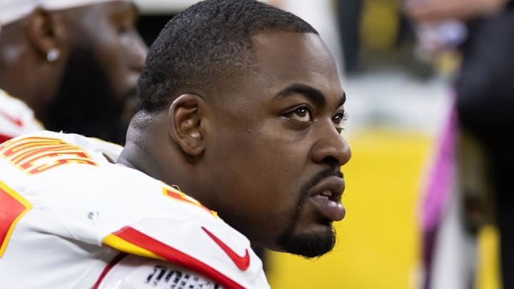 Feb 9, 2025; New Orleans, LA, USA; Kansas City Chiefs defensive tackle Chris Jones (95) against the Philadelphia Eagles in Super Bowl LIX at Caesars Superdome. Feb 9, 2025; New Orleans, LA, USA; Kansas City Chiefs defensive tackle Chris Jones (95) against the Philadelphia Eagles in Super Bowl LIX at Caesars Superdome.