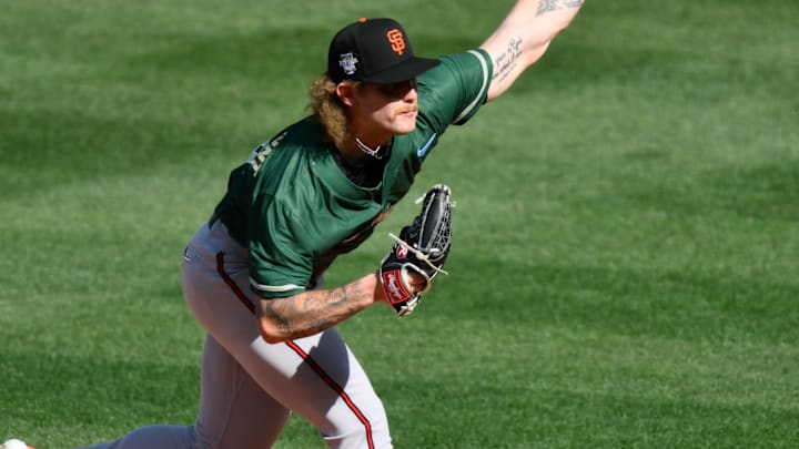 Jul 8, 2023; Seattle, Washington, USA; National League Futures relief pitcher Carson Whisenhunt (18) of the San Francisco Giants pitches to the American League during the third inning of the All Star-Futures game at T-Mobile Park. Jul 8, 2023; Seattle, Washington, USA; National League Futures relief pitcher Carson Whisenhunt (18) of the San Francisco Giants pitches to the American League during the third inning of the All Star-Futures game at T-Mobile Park.