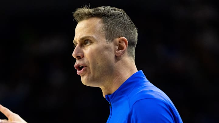 Feb 24, 2026; South Bend, Indiana, USA; Duke Blue Devils head coach Jon Scheyer calls a play against the Notre Dame Fighting Irish during the first half at Purcell Pavilion at the Joyce Center. Mandatory Credit: Michael Caterina-Imagn Images