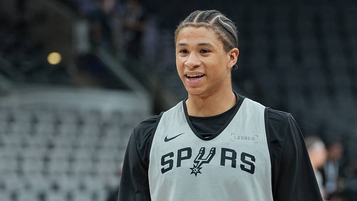 Jun 2, 2026; San Antonio, TX, USA; San Antonio Spurs forward Carter Bryant (11) smiles during practice during media day for the 2026 NBA Finals at Frost Bank Center. Jun 2, 2026; San Antonio, TX, USA; San Antonio Spurs forward Carter Bryant (11) smiles during practice during media day for the 2026 NBA Finals at Frost Bank Center.