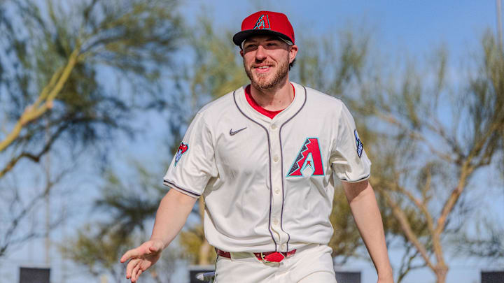 Feb 19, 2025; Scottsdale, AZ, USA; Arizona Diamondbacks outfielder A.J. Vukovich (85) poses for a portrait for MLB Media Day at Salt River Fields. Mandatory Credit: Allan Henry-Imagn Images Feb 19, 2025; Scottsdale, AZ, USA; Arizona Diamondbacks outfielder A.J. Vukovich (85) poses for a portrait for MLB Media Day at Salt River Fields. Mandatory Credit: Allan Henry-Imagn Images
