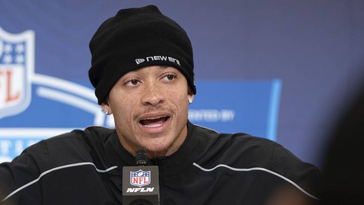 Feb 26, 2026; Indianapolis, IN, USA; Clemson defensive back Avieon Terrell (DB31) speaks to media members during the NFL Combine at the Indiana Convention Center. Mandatory Credit: Jacob Musselman-Imagn Images