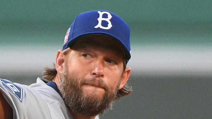 Los Angeles Dodgers starting pitcher Clayton Kershaw (22) pitches  during the first inning against the Boston Red Sox at Fenway Park on July 26. 
