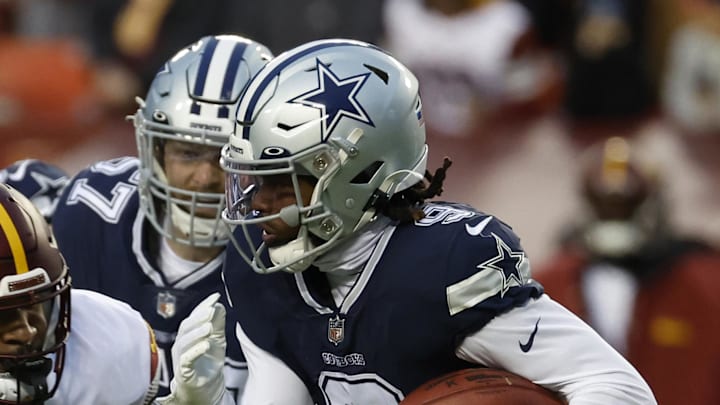 Jan 8, 2023; Landover, Maryland, USA; Dallas Cowboys wide receiver KaVontae Turpin (9) runs with the ball against the Washington Commanders at FedExField. Mandatory Credit: Geoff Burke-Imagn Images Jan 8, 2023; Landover, Maryland, USA; Dallas Cowboys wide receiver KaVontae Turpin (9) runs with the ball against the Washington Commanders at FedExField. Mandatory Credit: Geoff Burke-Imagn Images