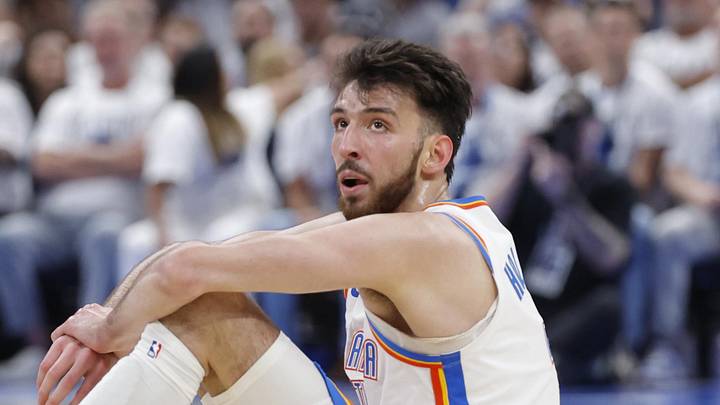 May 26, 2026; Oklahoma City, Oklahoma, USA; Oklahoma City Thunder center Chet Holmgren (7) reacts after a play during the third quarter against the San Antonio Spurs in game five of the western conference finals for the 2026 NBA playoffs at Paycom Center. Mandatory Credit: Alonzo Adams-Imagn Images May 26, 2026; Oklahoma City, Oklahoma, USA; Oklahoma City Thunder center Chet Holmgren (7) reacts after a play during the third quarter against the San Antonio Spurs in game five of the western conference finals for the 2026 NBA playoffs at Paycom Center. Mandatory Credit: Alonzo Adams-Imagn Images