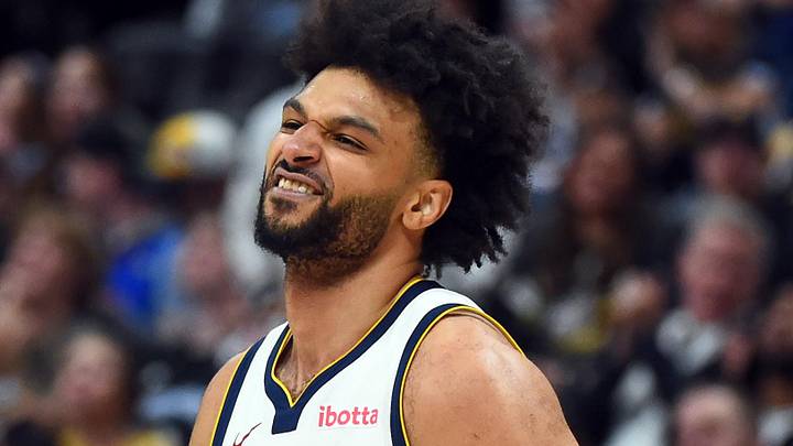 Apr 18, 2026; Denver, Colorado, USA; Denver Nuggets guard Jamal Murray (27) reacts after a basket and foul during the second half against the Minnesota Timberwolves in game one of the first round of the 2026 NBA Playoffs at Ball Arena. Mandatory Credit: Christopher Hanewinckel-Imagn Images